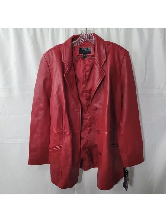 Bernardo Collection Women's Red Leather Blazer Jacket Size XL NWT - Picture 2 of 11